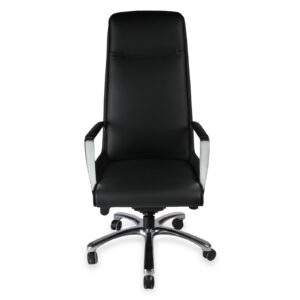 EFROME SERIES High Back Executive Chair in black PU leather with chrome armrests and aluminium base.