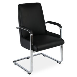 EFROME SERIES Visitor Chair in black PU leather with chrome cantilever base and padded armrests.